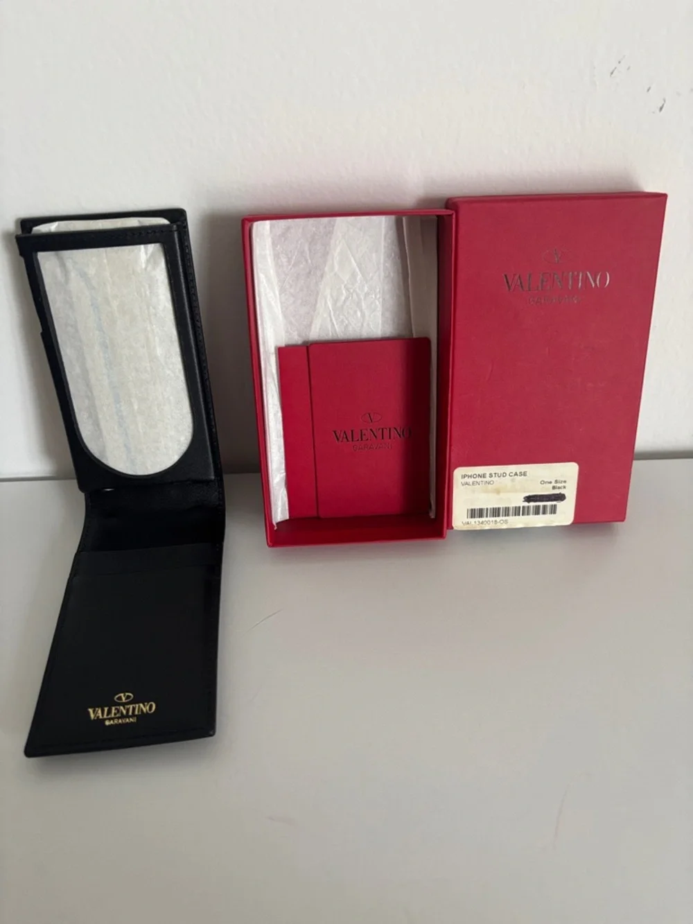 Valentino Garavani Black Leather Stud Phone Case with Gold Pyramid Studs